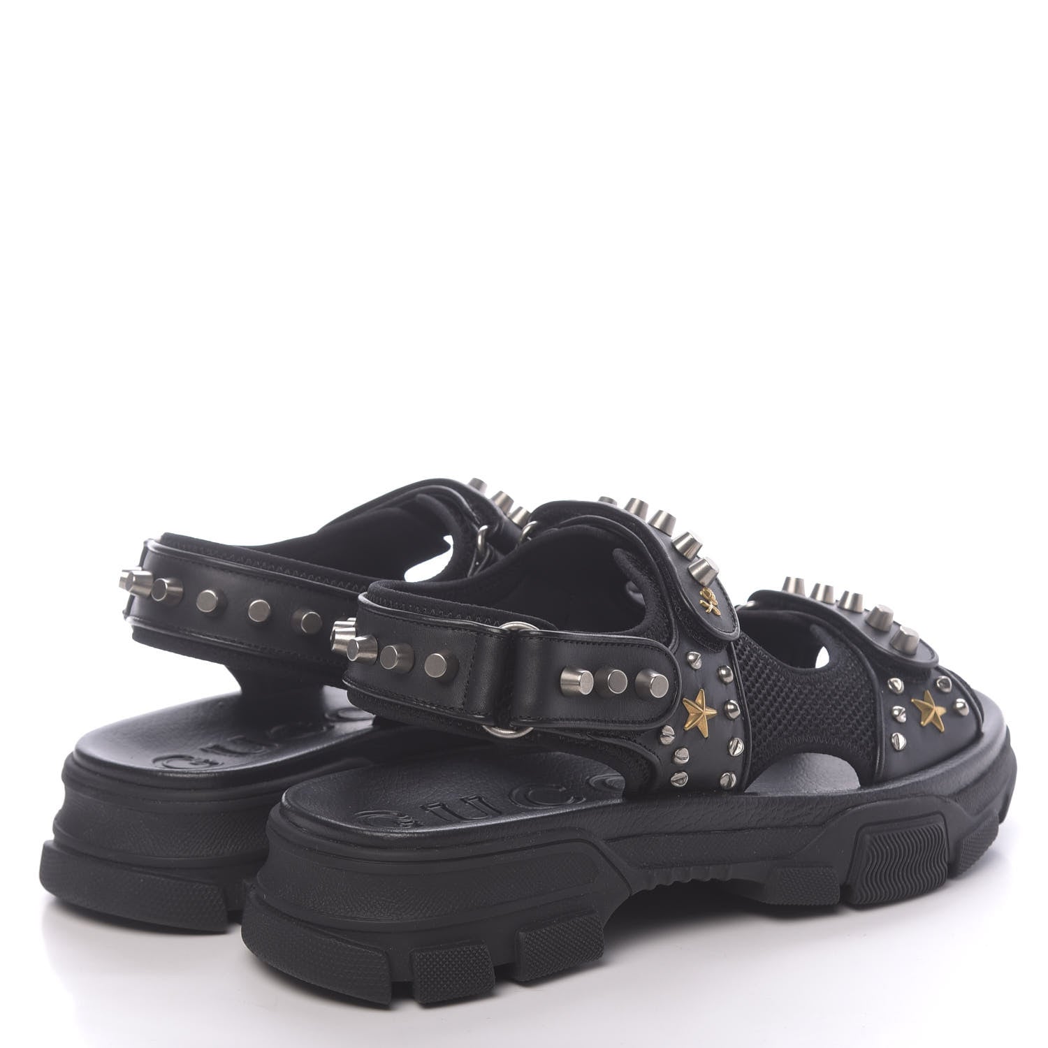 Gucci Nappa Mesh Studded Mens Aguru Sandals 10 Black 4 of 10