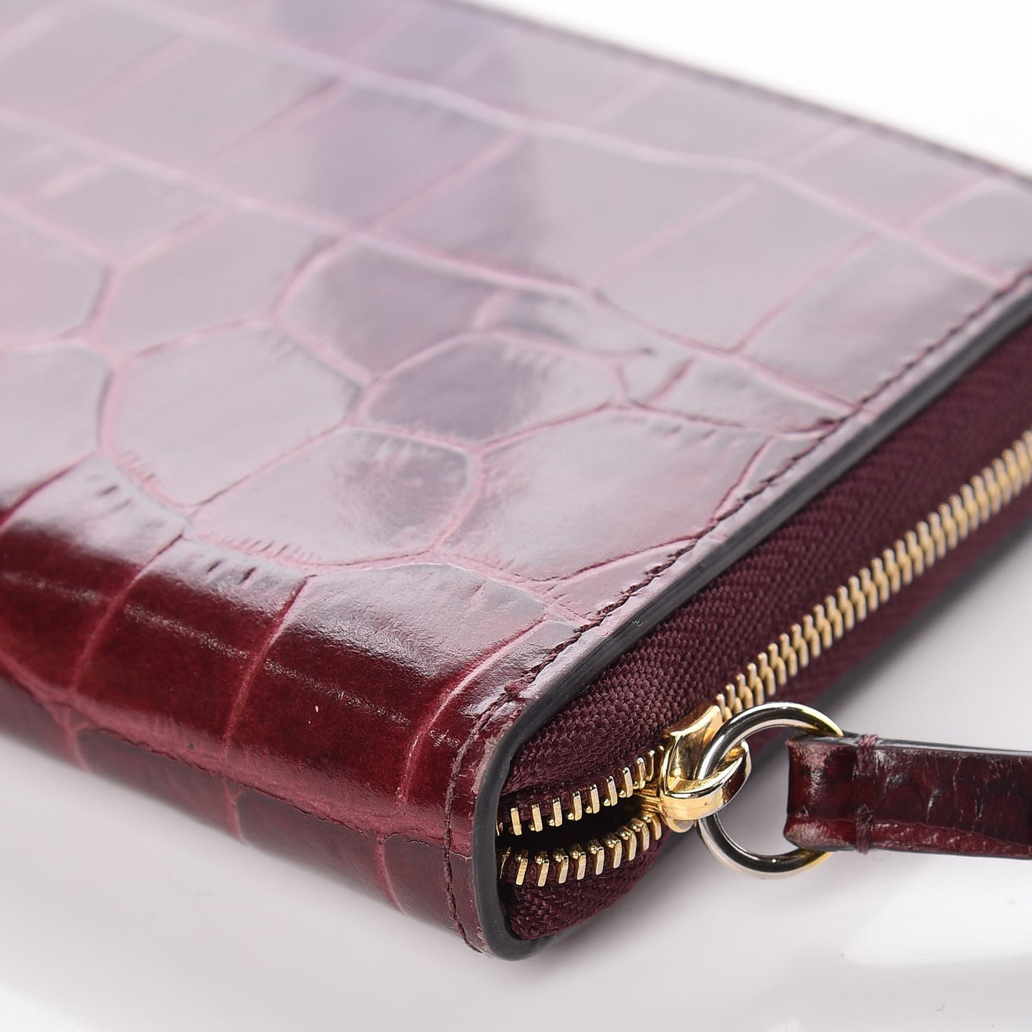 Crocodile Embossed Zip Around Wallet Burgundy