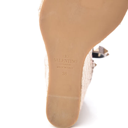 Valentino Garavani Grained Calfskin Rockstud Ankle Strap Espadrille 15/105mm Wedge Sandals 38 Poudre Natural 7 of 9
