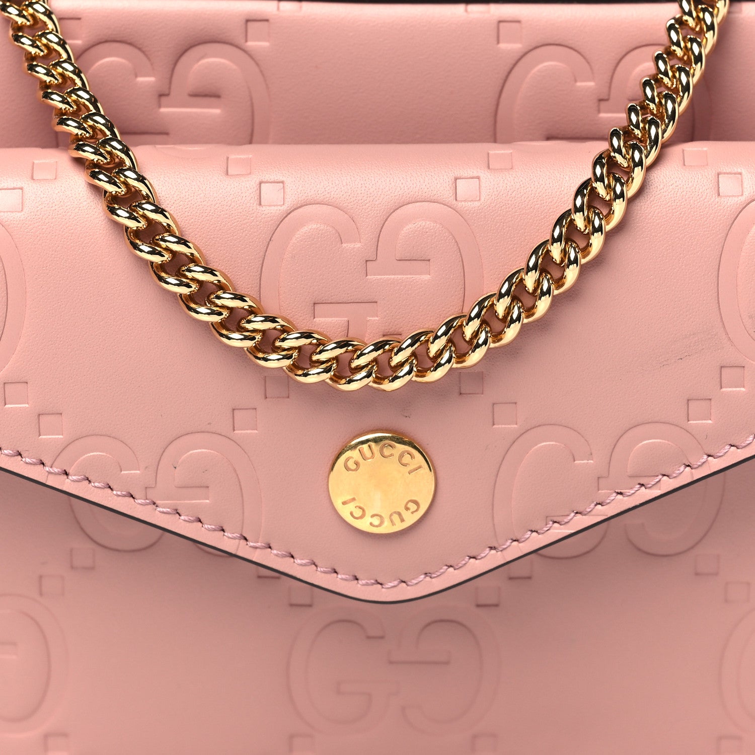 Gucci Calfskin GG Super Mini Debossed Chain Wallet Dust Carmine 8 of 11