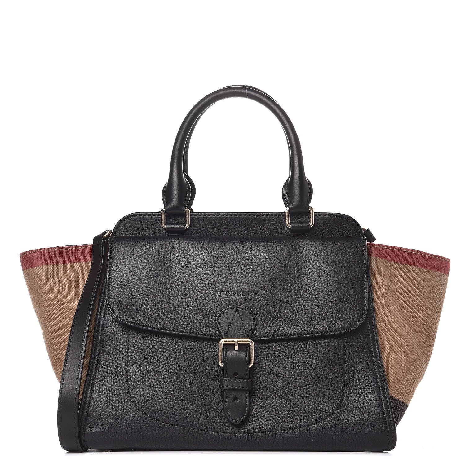 Burberry Canvas Mega Check Grained Calfskin Medium Harcourt Satchel Black 1 of 12