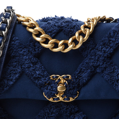 Chanel Cotton Canvas Quilted Medium Chanel 19 Flap Navy Blue 10 of 10
