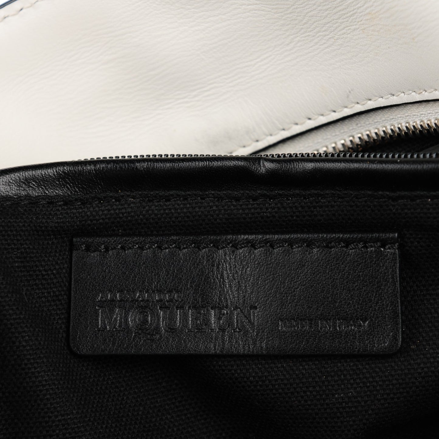 Calfskin Studded Small Padlock Tote Black White
