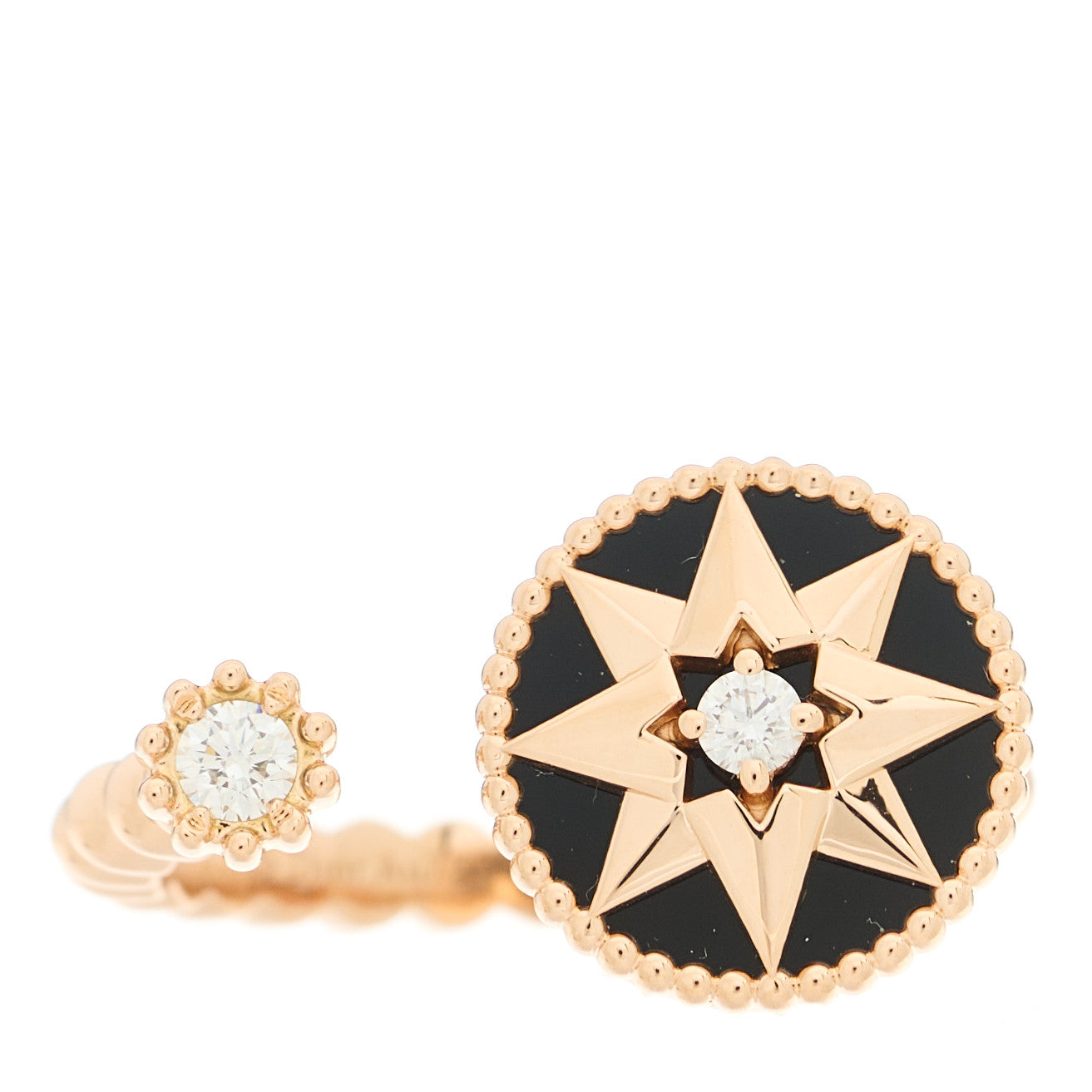 Christian Dior 18K Rose Gold Diamond Black Onyx Rose Des Vents Ring 52 6 1 of 6