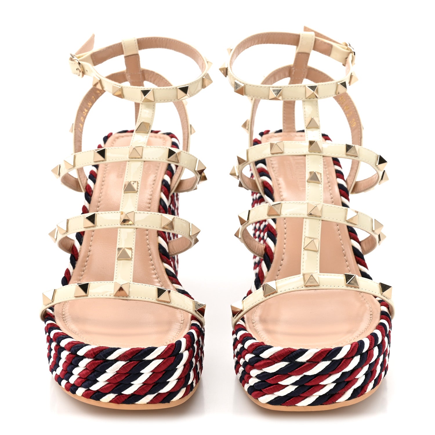 Valentino Garavani Patent Rockstud Ankle Strap Torchon Espadrille Caged 25/95mm Wedge Sandals 39 Light Ivory 3 of 10