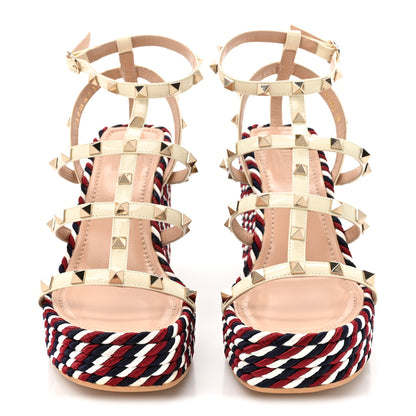 Valentino Garavani Patent Rockstud Ankle Strap Torchon Espadrille Caged 25/95mm Wedge Sandals 39 Light Ivory 3 of 10