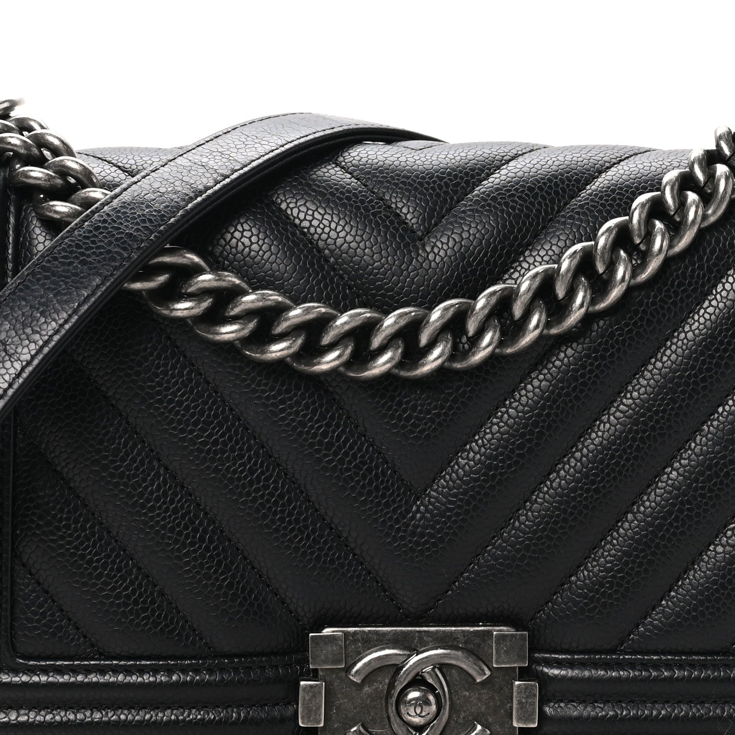 Chanel Caviar Chevron Quilted Medium Boy Flap Black 8 of 11