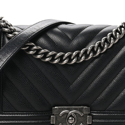 Chanel Caviar Chevron Quilted Medium Boy Flap Black 8 of 11