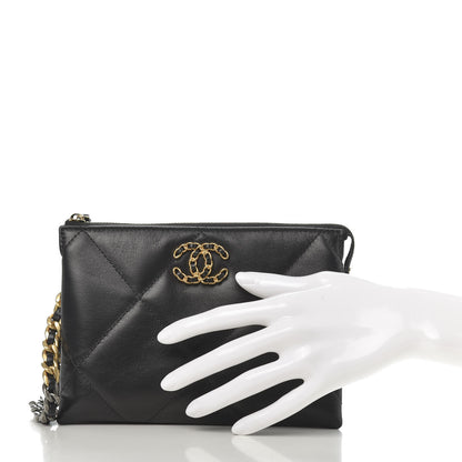 Chanel Shiny Goatskin Quilted Small Chanel 19 Pouch With Handle Black 2 of 8