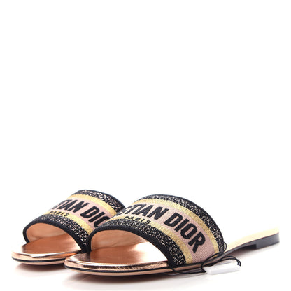 Christian Dior Canvas Metallic Embroidered Dway Mules Slide Sandals 37.5 Multicolor 3 of 11