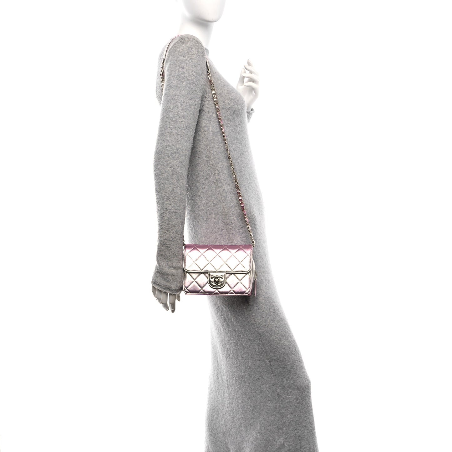 Metallic Lambskin Like A Wallet Flap Golden Pink