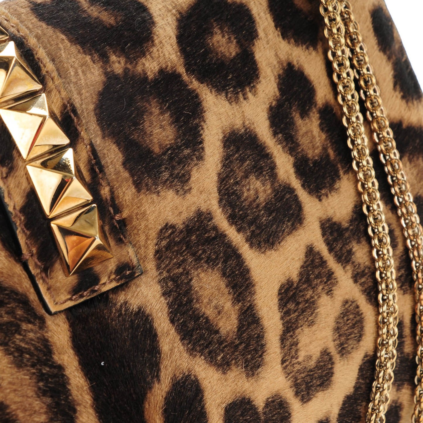 Calf Hair Leopard Print Large Glam Lock Rockstud Flap