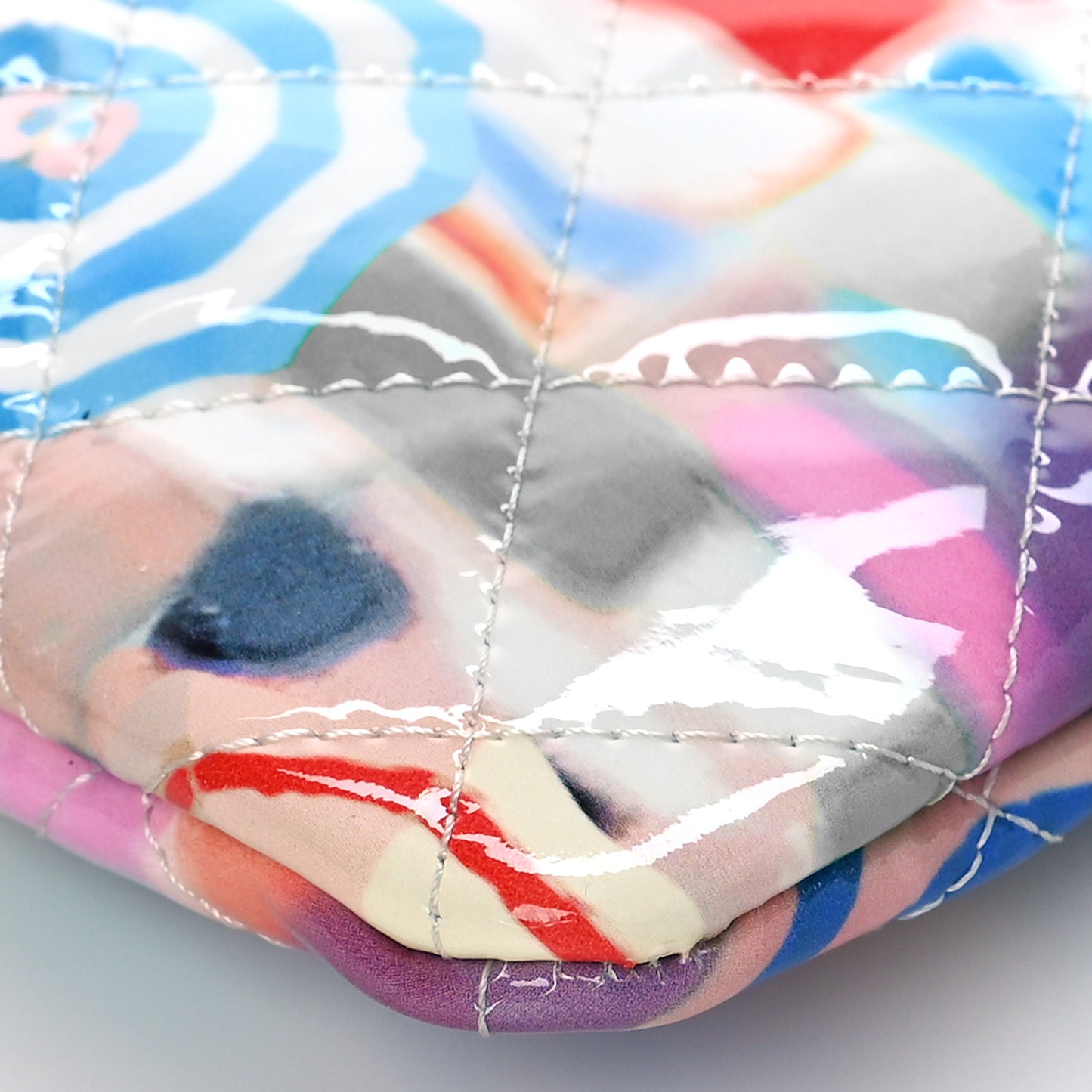 Patent Calfskin Printed Quilted Medium Cosmetic Case Multicolor