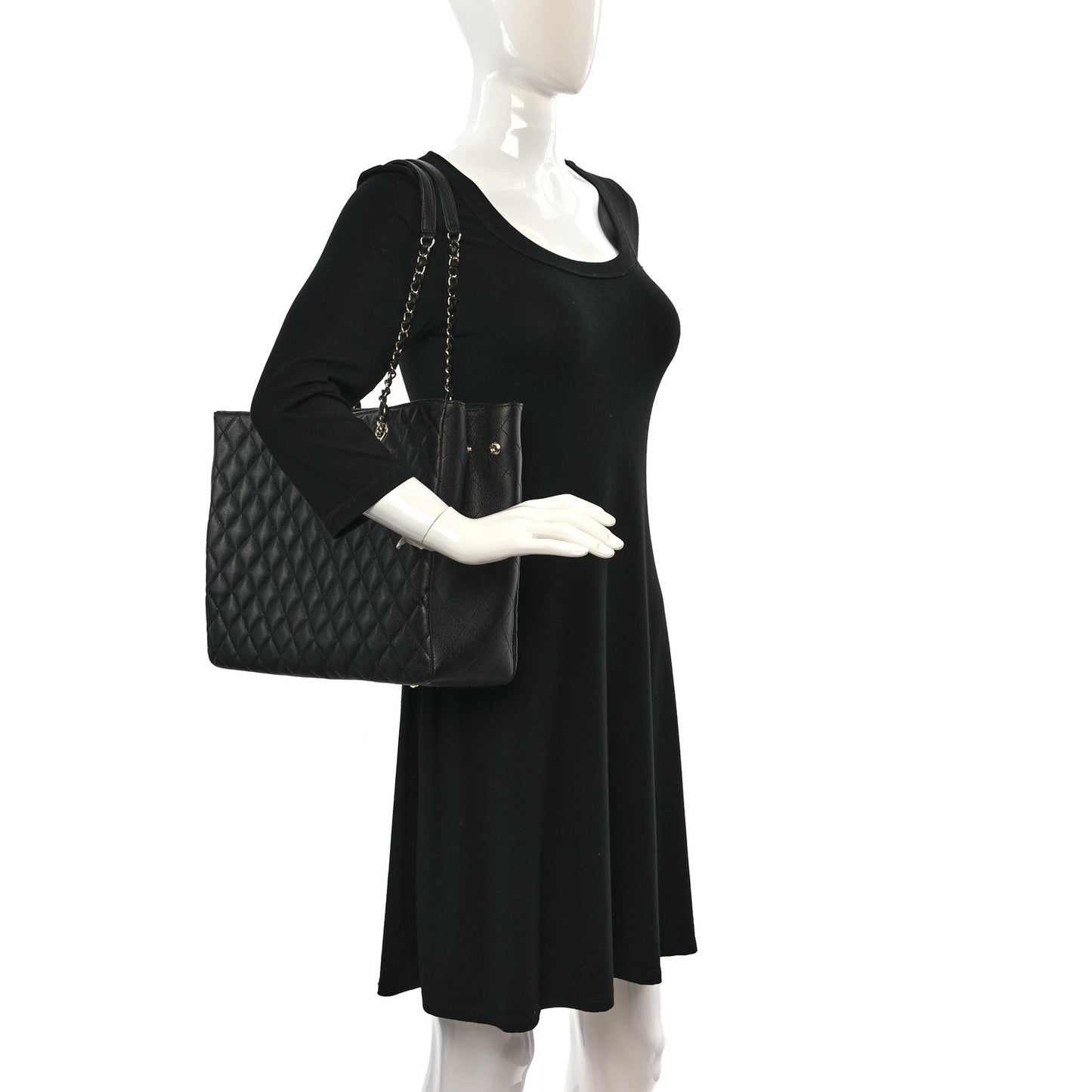Caviar Quilted Large Shopping Tote Black