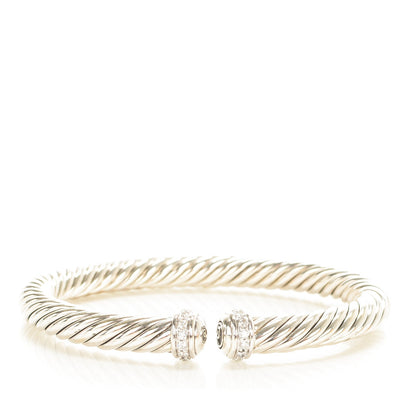 David Yurman Sterling Silver Pave Diamond 7mm Cablespira Bracelet 1 of 5