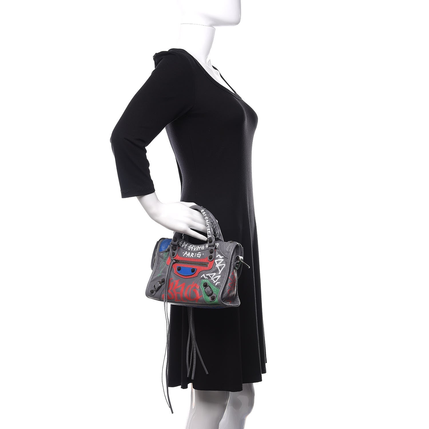 Balenciaga Agneau Classic Hardware Graffiti Mini City Grey 3 of 12