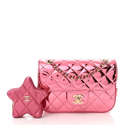 Chanel Mirror Calfskin Metallic Calfskin Quilted Hollywood Boulevard Mini Flap With Star Coin Purse Pink 4 of 12