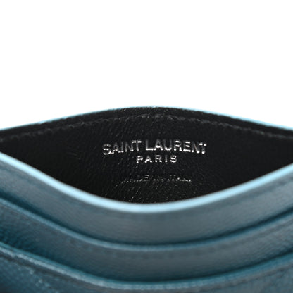 Saint Laurent Grain De Poudre Matelasse Chevron Monogram Credit Card Case Peacock Green 6 of 8