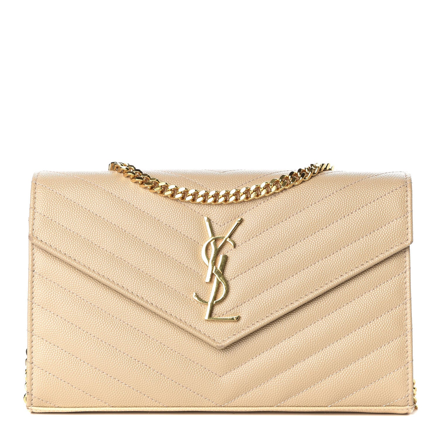Saint Laurent Grain De Poudre Matelasse Chevron Monogram Chain Wallet Nude Powder 1 of 9