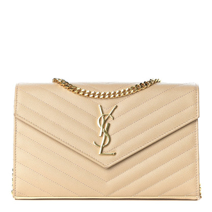 Saint Laurent Grain De Poudre Matelasse Chevron Monogram Chain Wallet Nude Powder 1 of 9