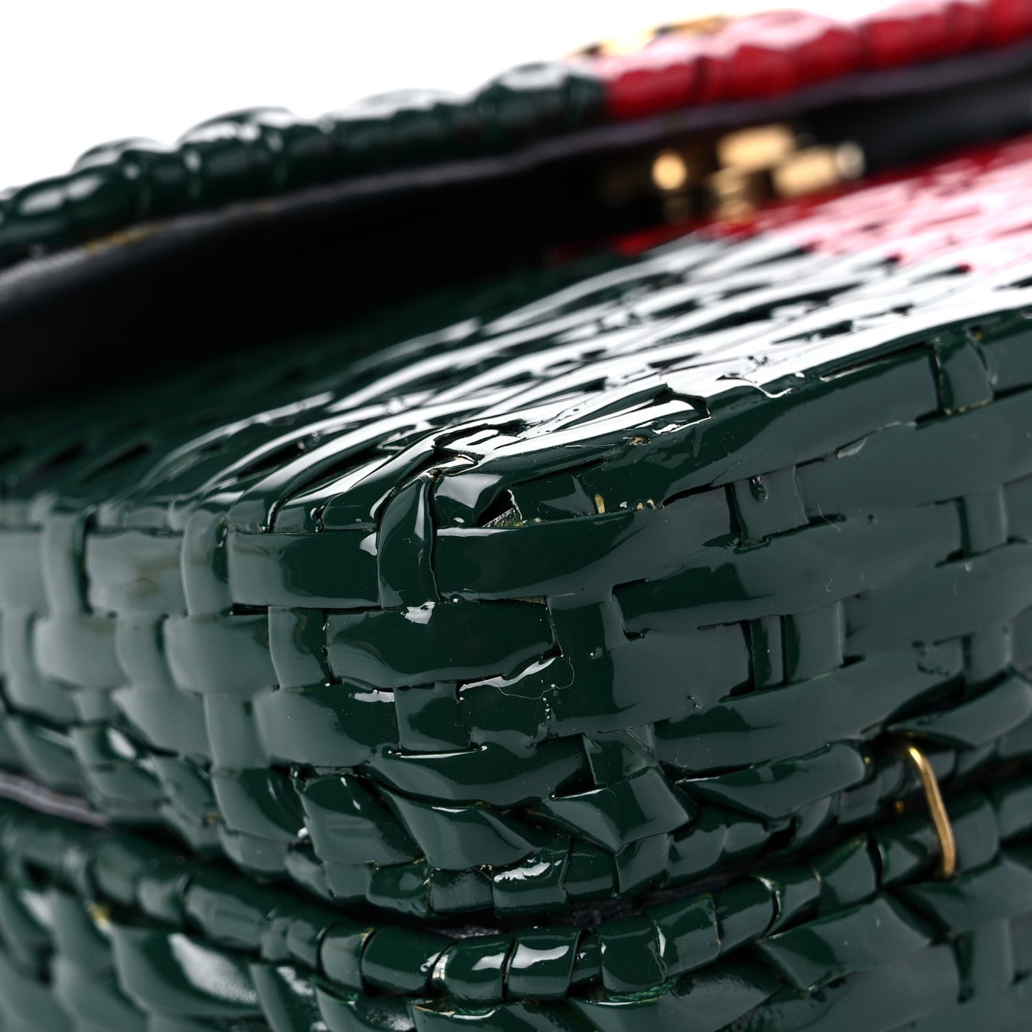 Glazed Wicker Stripe Mini Cestino Shoulder Bag Green