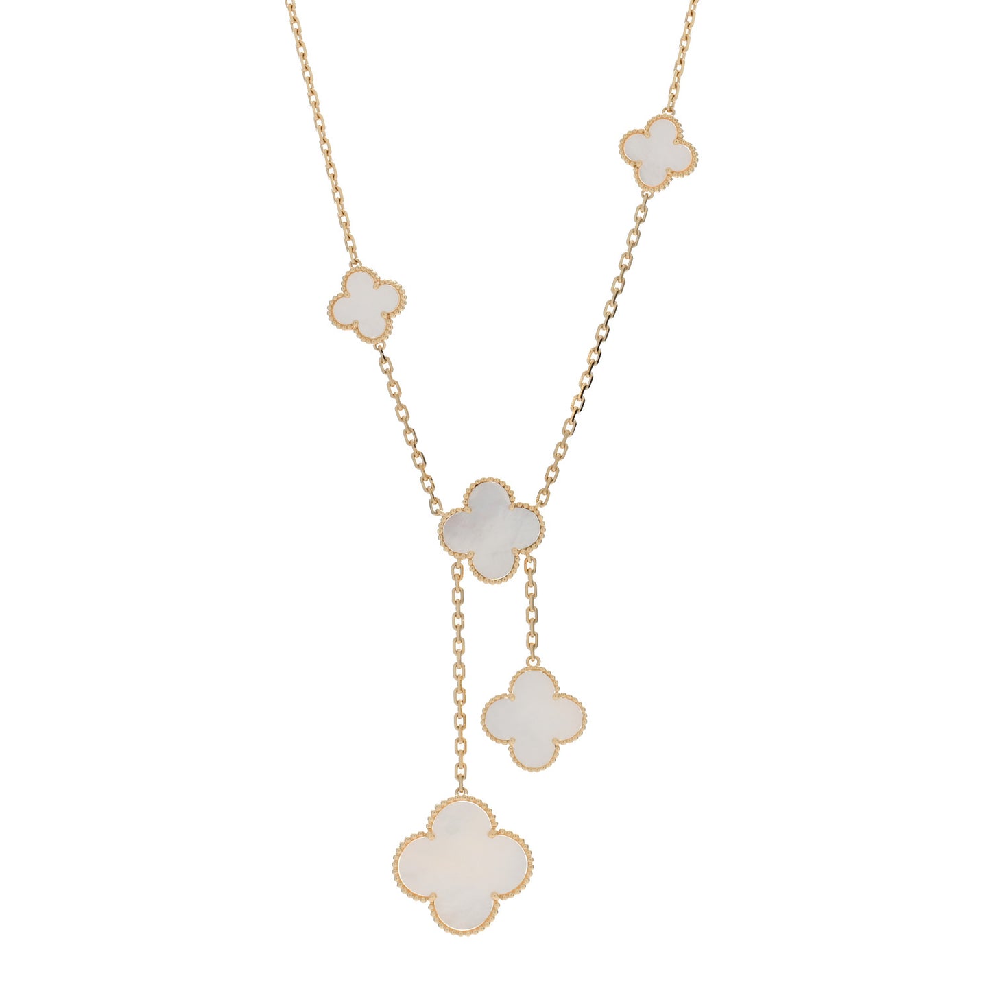 18K Yellow Gold Mother of Pearl 6 Motifs Magic Alhambra Necklace