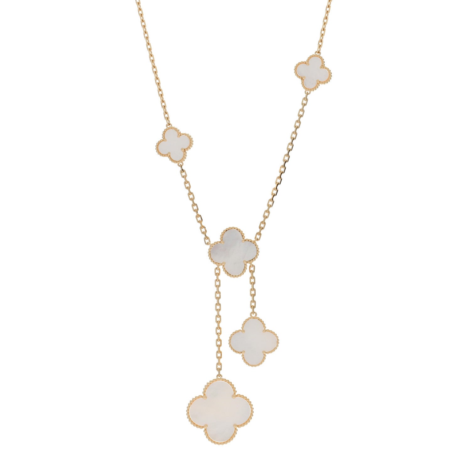 Van Cleef & Arpels 18K Yellow Gold Mother of Pearl 6 Motifs Magic Alhambra Necklace 1 of 4