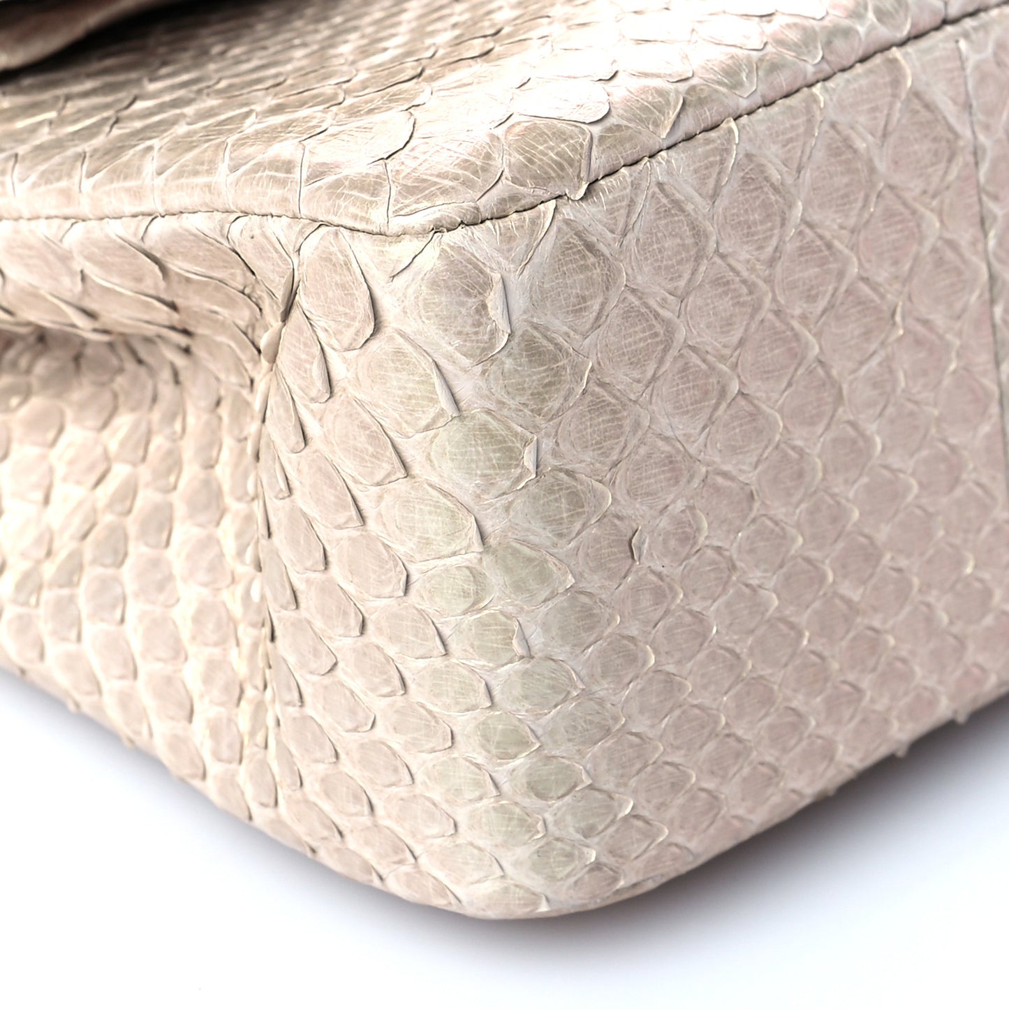 Metallic Python Medium Double Flap Light Beige