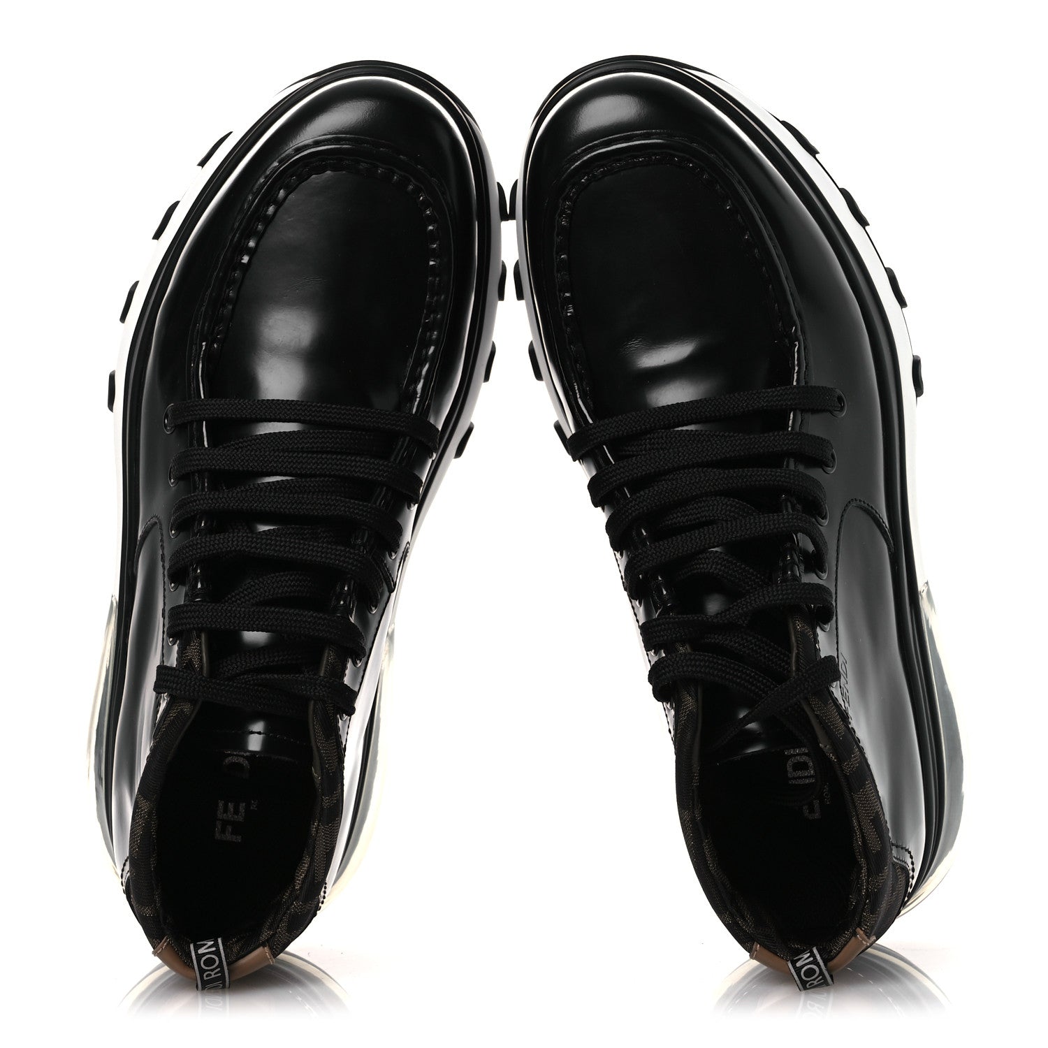 Fendi Calfskin Zucca Mens Lace Up Sneakers 8 Black Maya 2 of 12