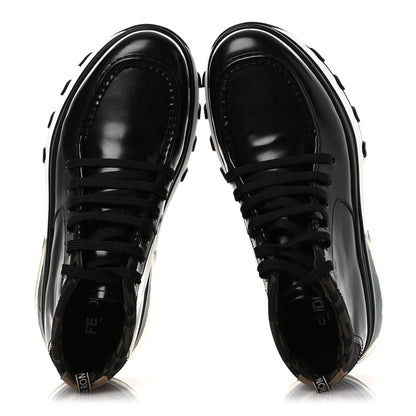 Fendi Calfskin Zucca Mens Lace Up Sneakers 8 Black Maya 2 of 12