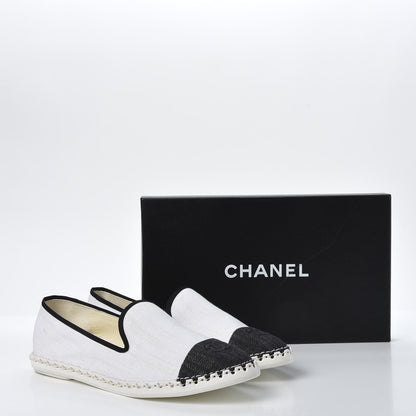 Chanel Fabric Chain CC Mocassin Loafer 40 White Navy 11 of 11