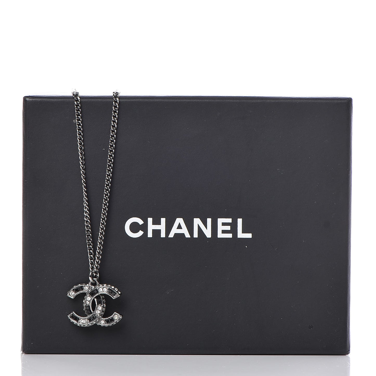 Baguette Crystal Large CC Necklace Silver Black