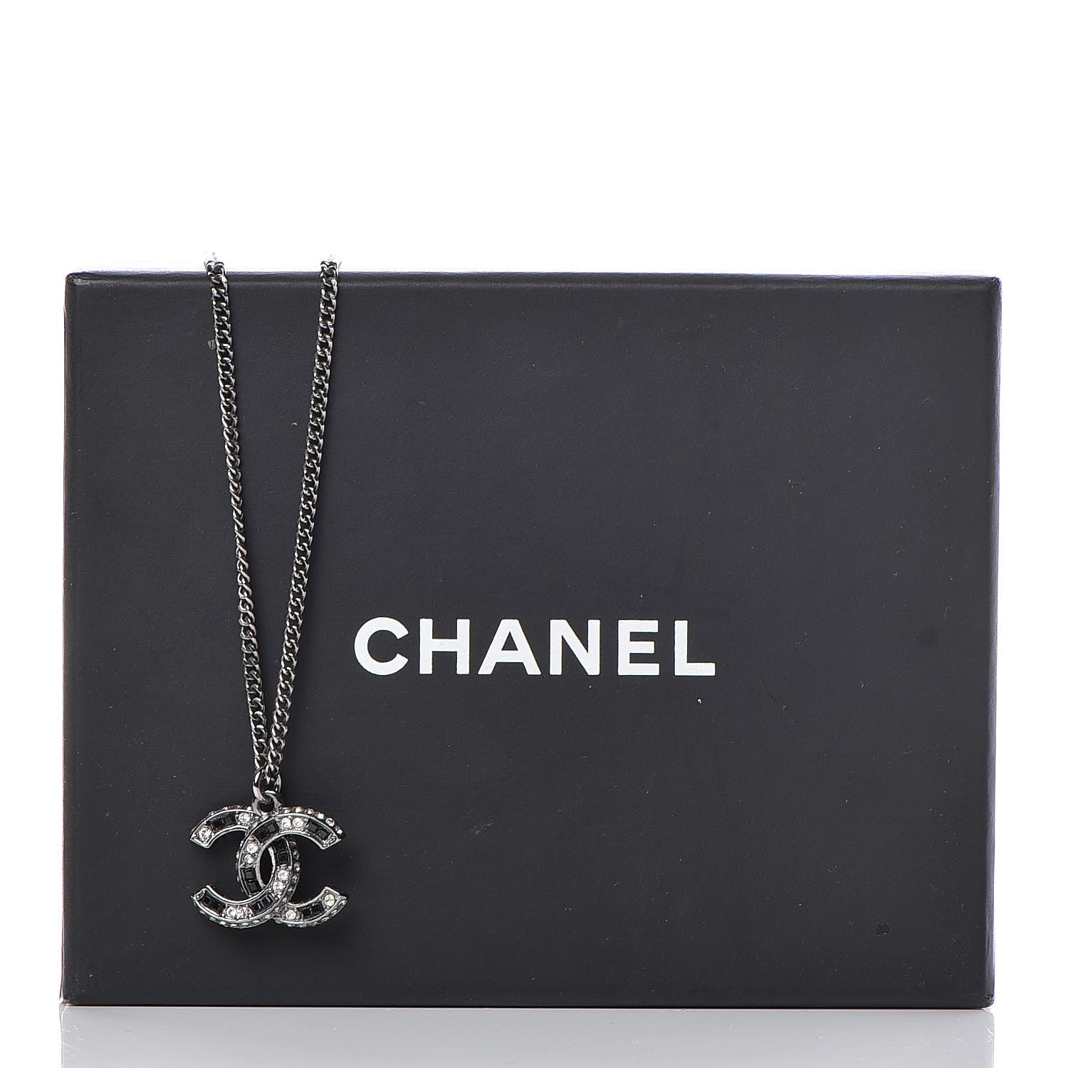 Chanel Baguette Crystal Large CC Necklace Silver Black 5 of 5