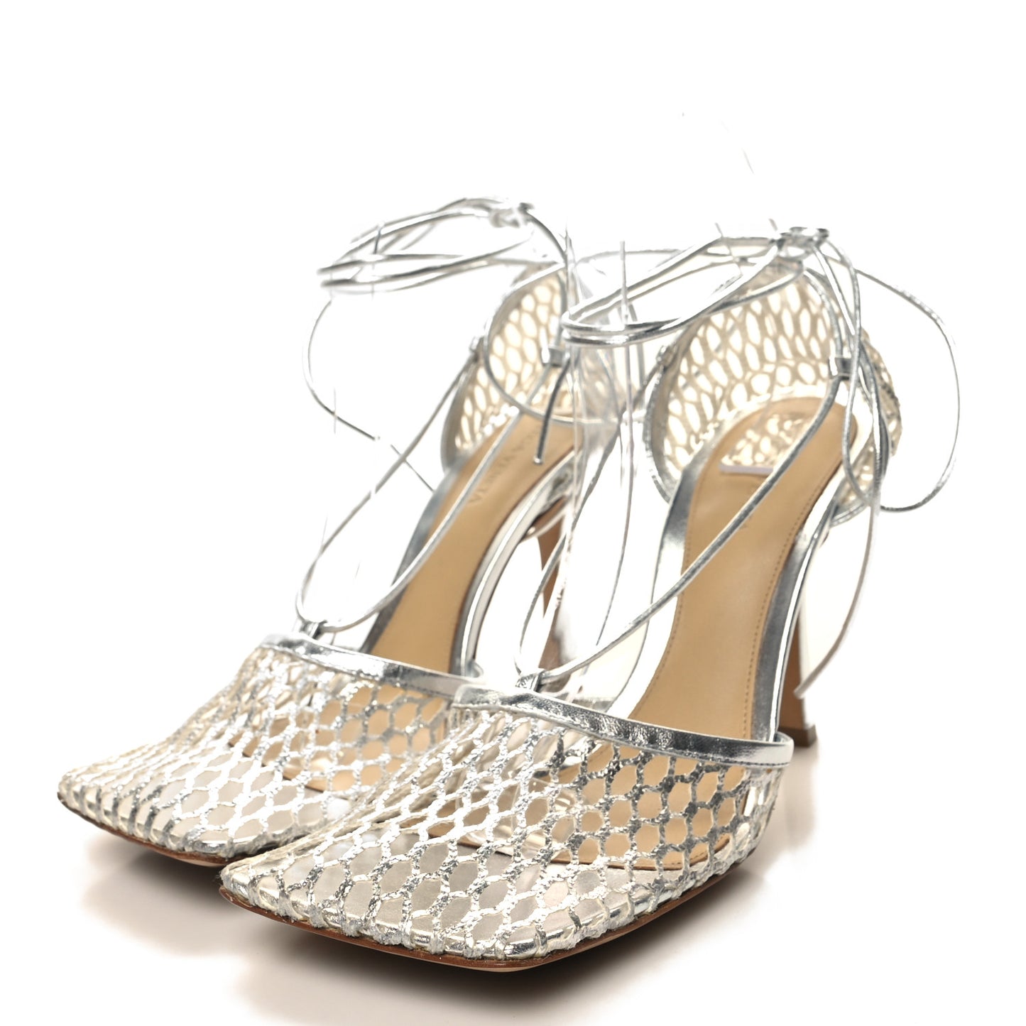 Mesh Metallic Nappa Stretch Ankle Tie Sandals 41 Silver