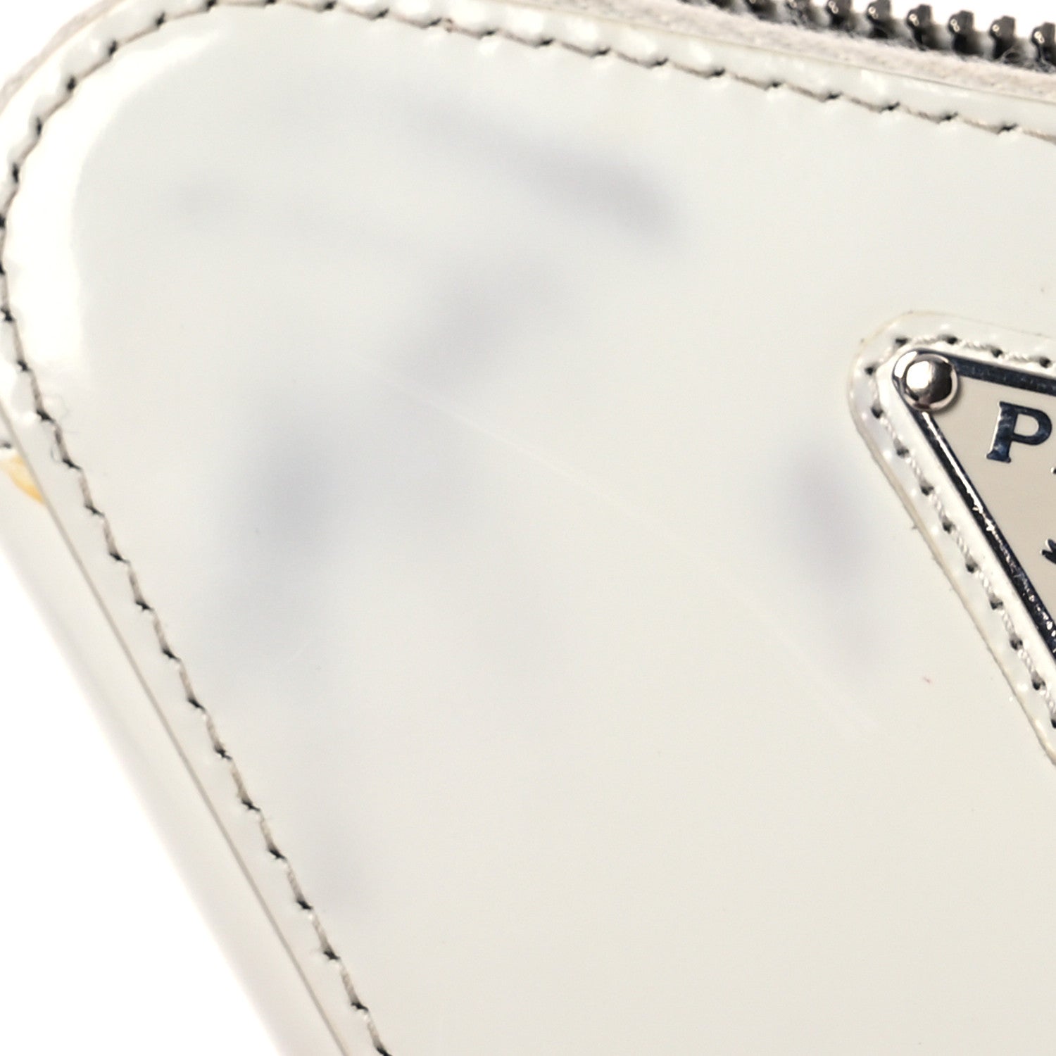 Prada Spazzolato Mini Triangle Chain Crossbody Pouch White 13 of 18