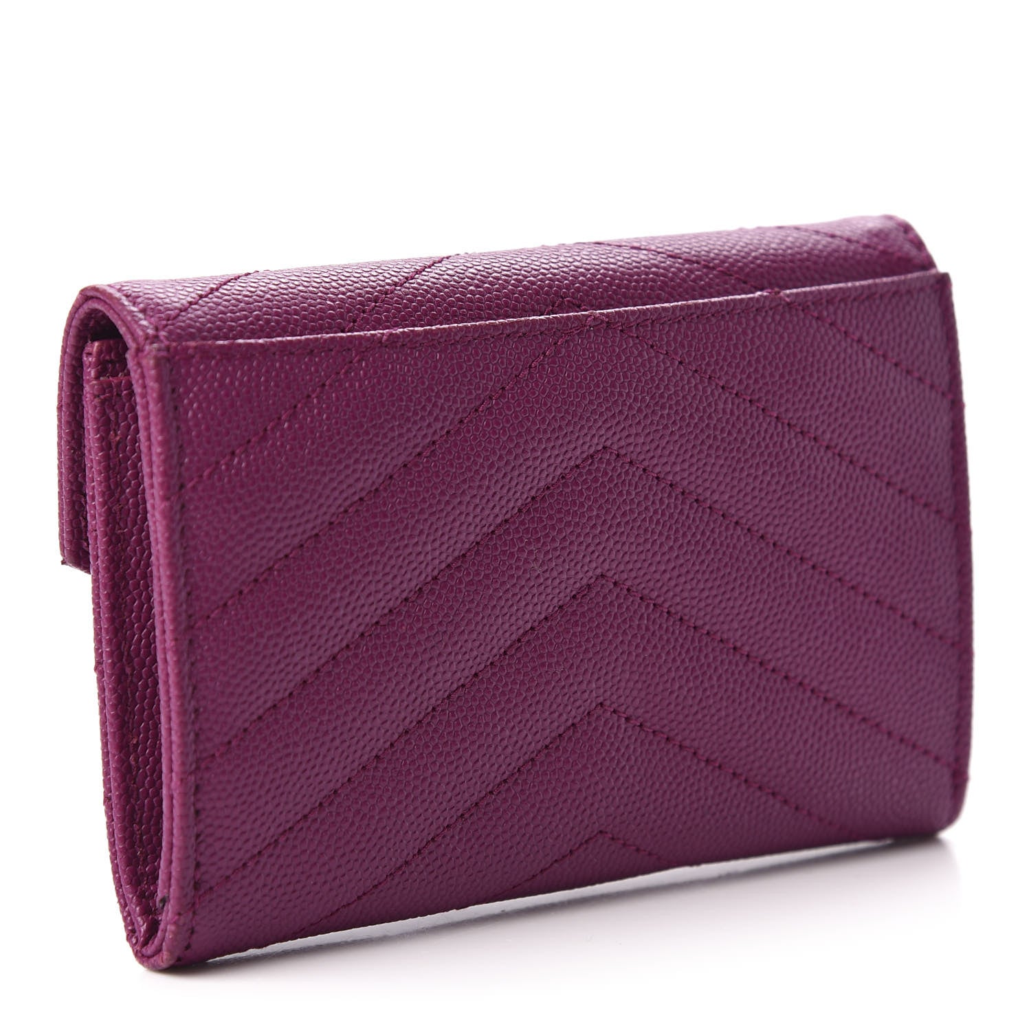 Saint Laurent Grain De Poudre Matelasse Chevron Small Monogram Envelope Wallet Dark Grape 3 of 10