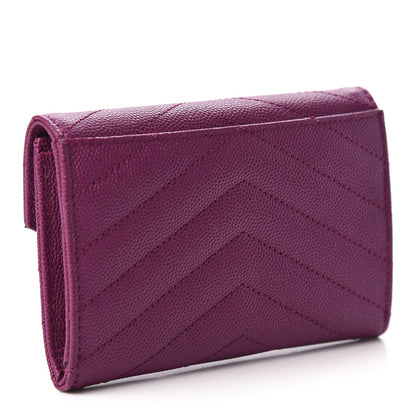 Saint Laurent Grain De Poudre Matelasse Chevron Small Monogram Envelope Wallet Dark Grape 3 of 10