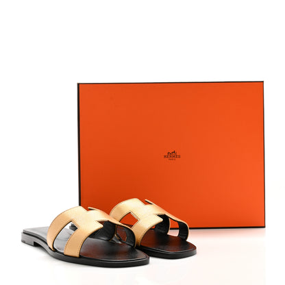 Hermes Metallic Chevre Oran Sandals 37.5 Dore 10 of 10