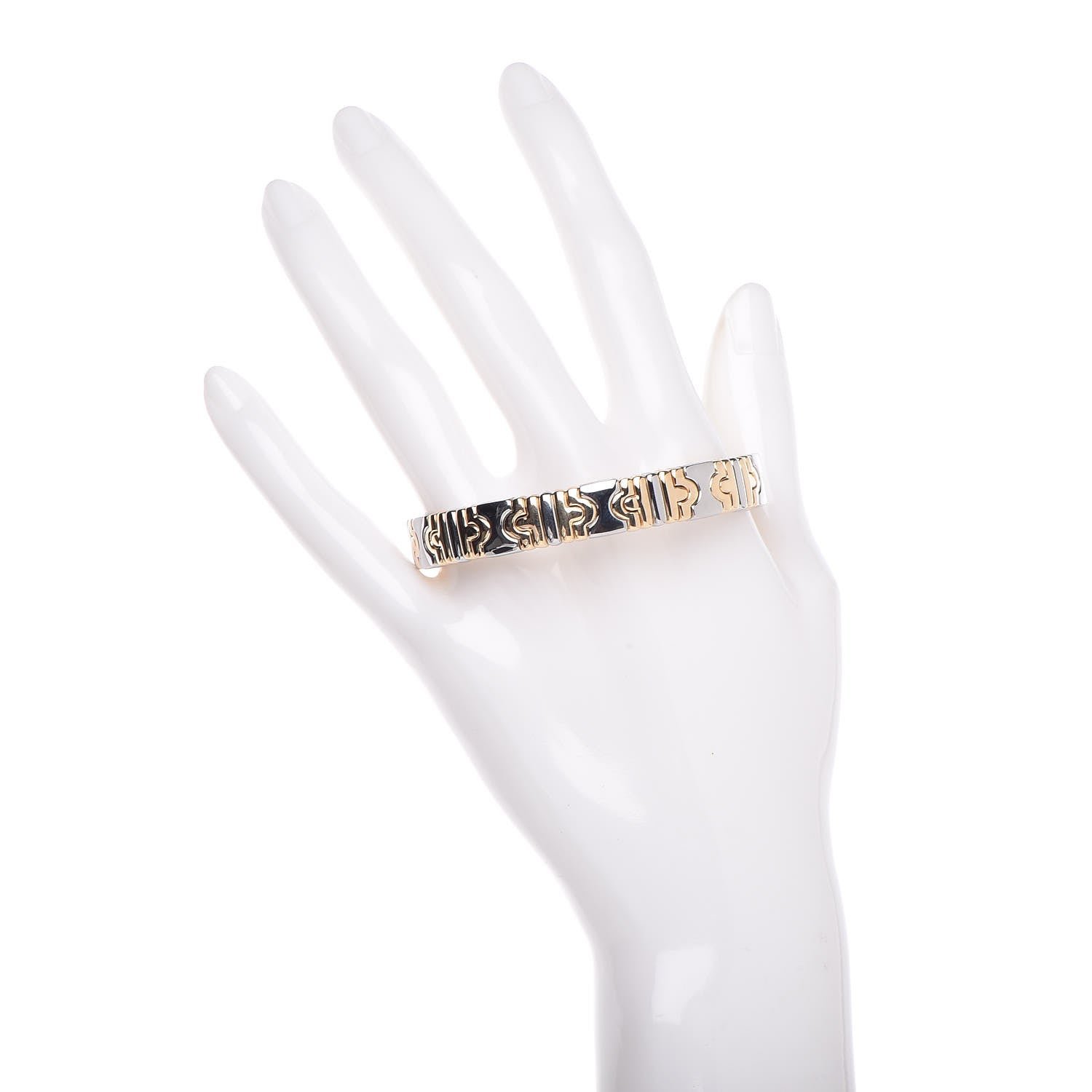 Bulgari 18K Yellow Gold Stainless Steel 10mm Parentesi Cuff Bracelet 2 of 5