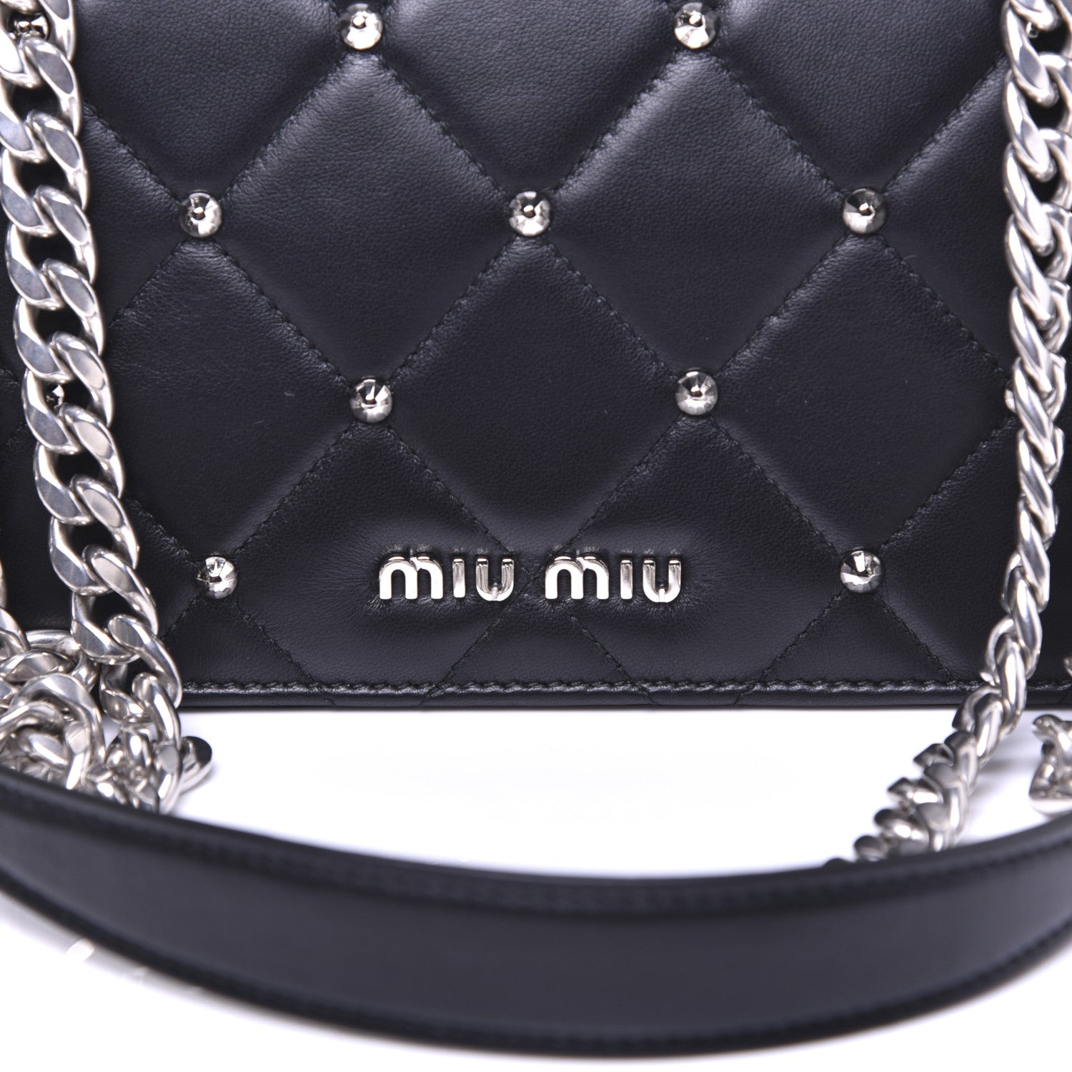 Miu Miu Pattina Nappa Crystal Studded Borchie Flap Bag Black 9 of 14
