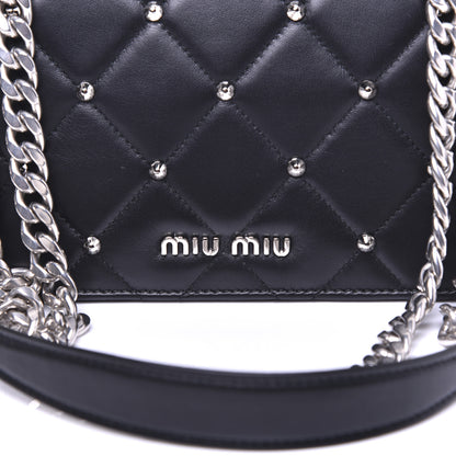 Miu Miu Pattina Nappa Crystal Studded Borchie Flap Bag Black 9 of 14