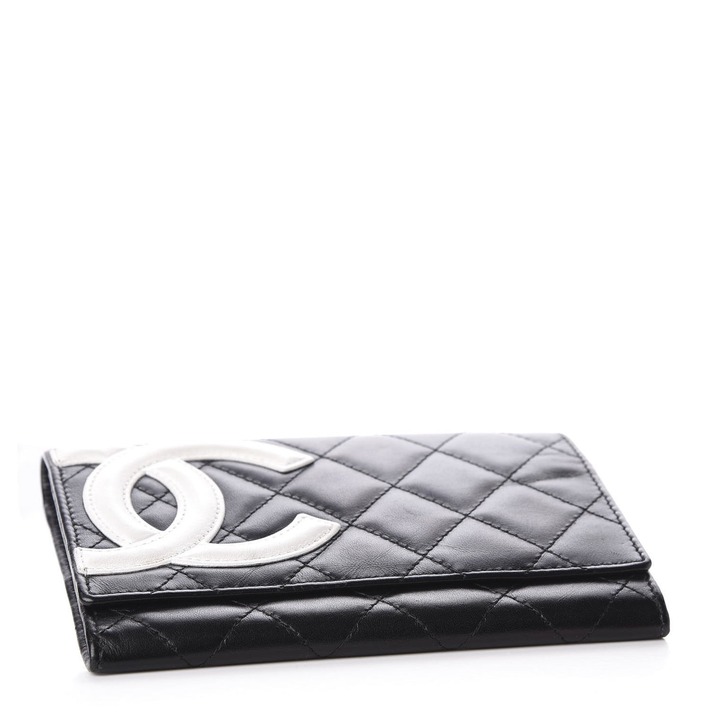 Calfskin Quilted Cambon Flap Wallet Black White