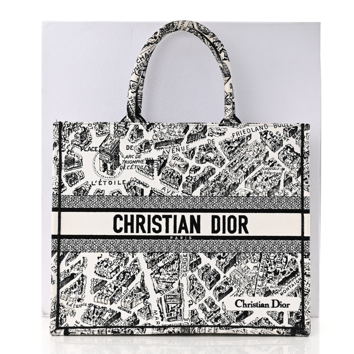 Christian Dior Canvas Embroidered Large Plan De Paris Book Tote White Black 13 of 13