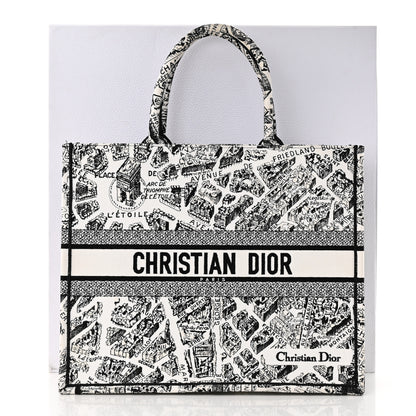 Christian Dior Canvas Embroidered Large Plan De Paris Book Tote White Black 13 of 13