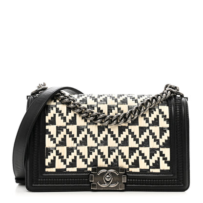 Chanel Calfskin Woven Medium Boy Flap Black White 1 of 10