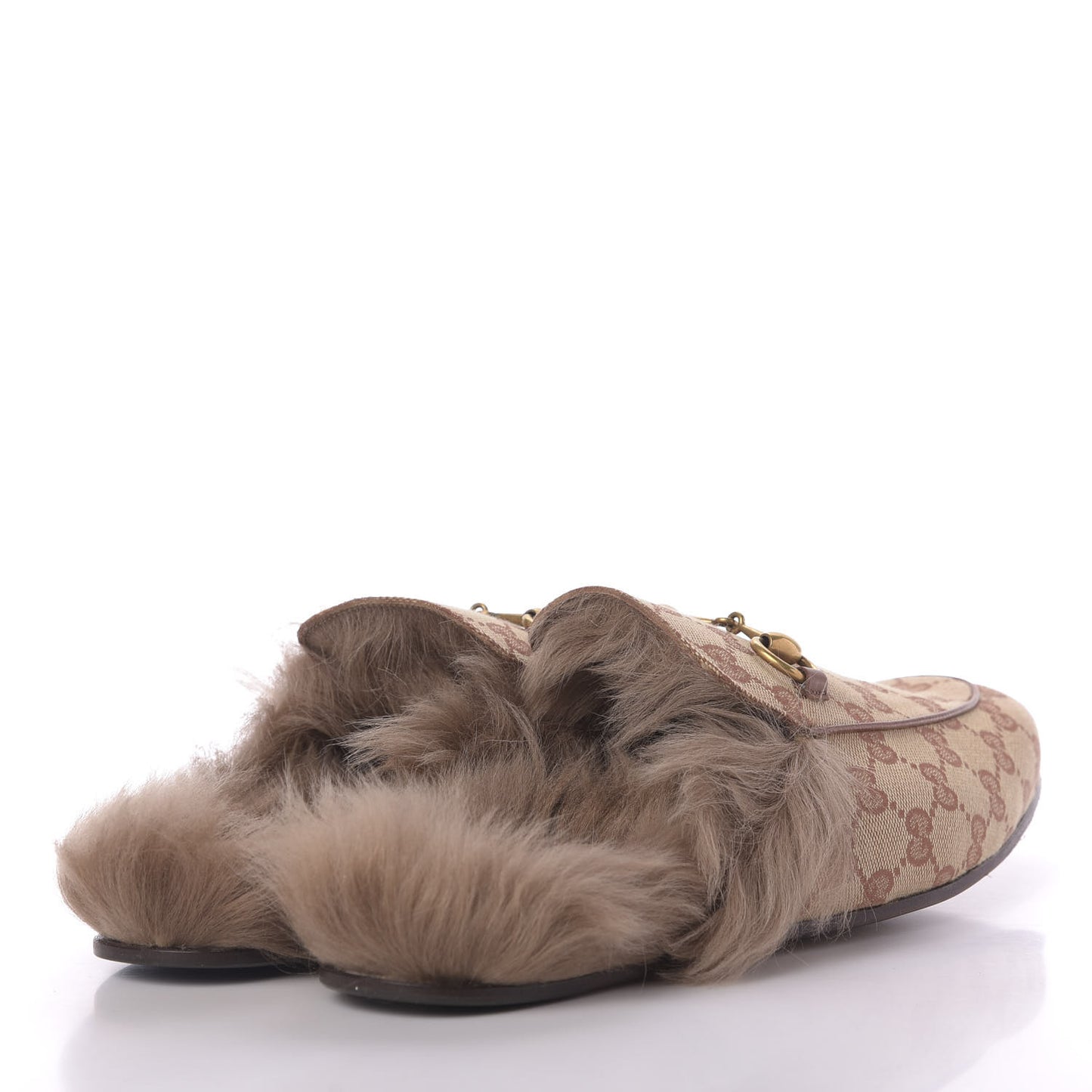GG Monogram Fur Mens Princetown Slippers 9.5 Beige Ruggine Rust