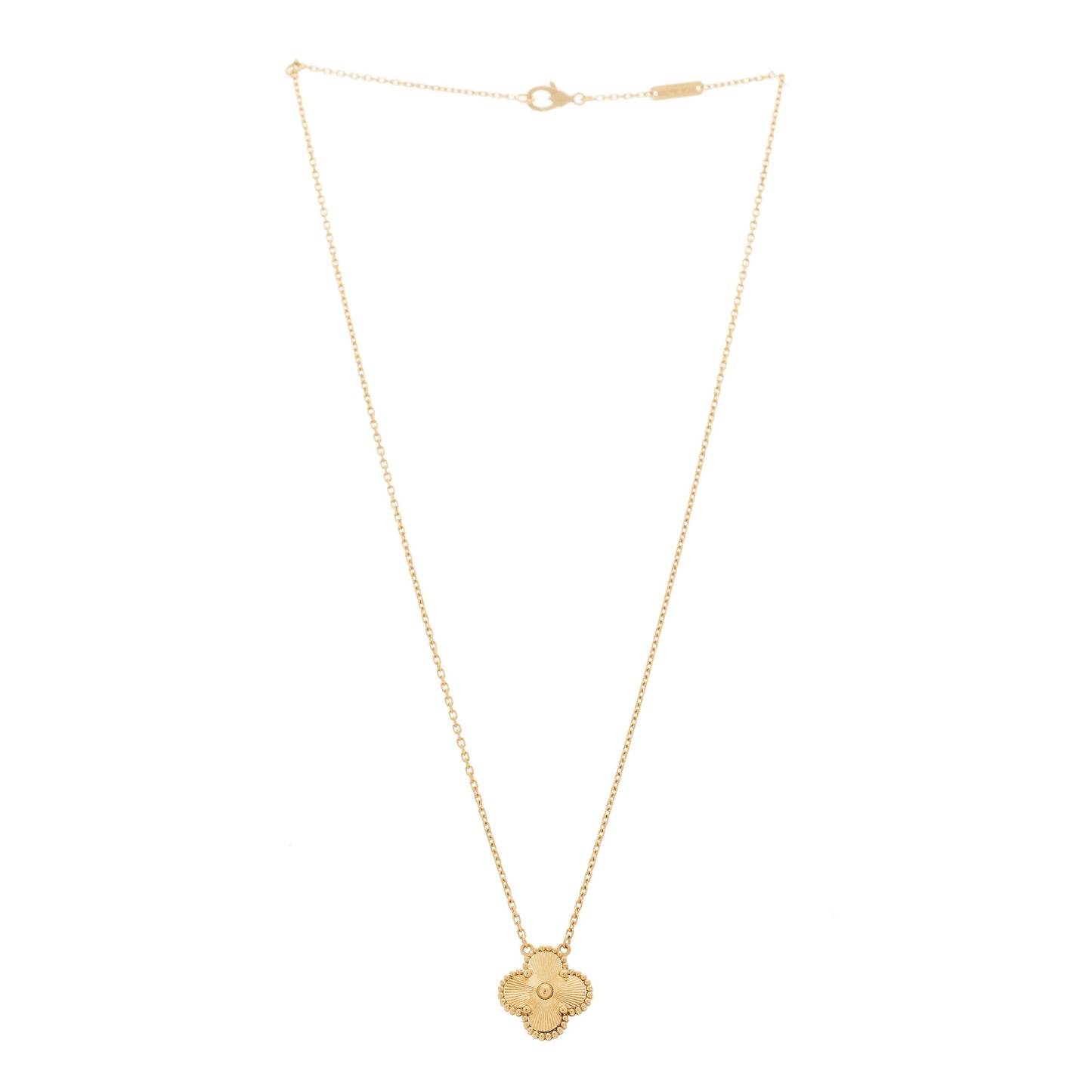 18K Yellow Gold Guilloche Vintage Alhambra Pendant Necklace