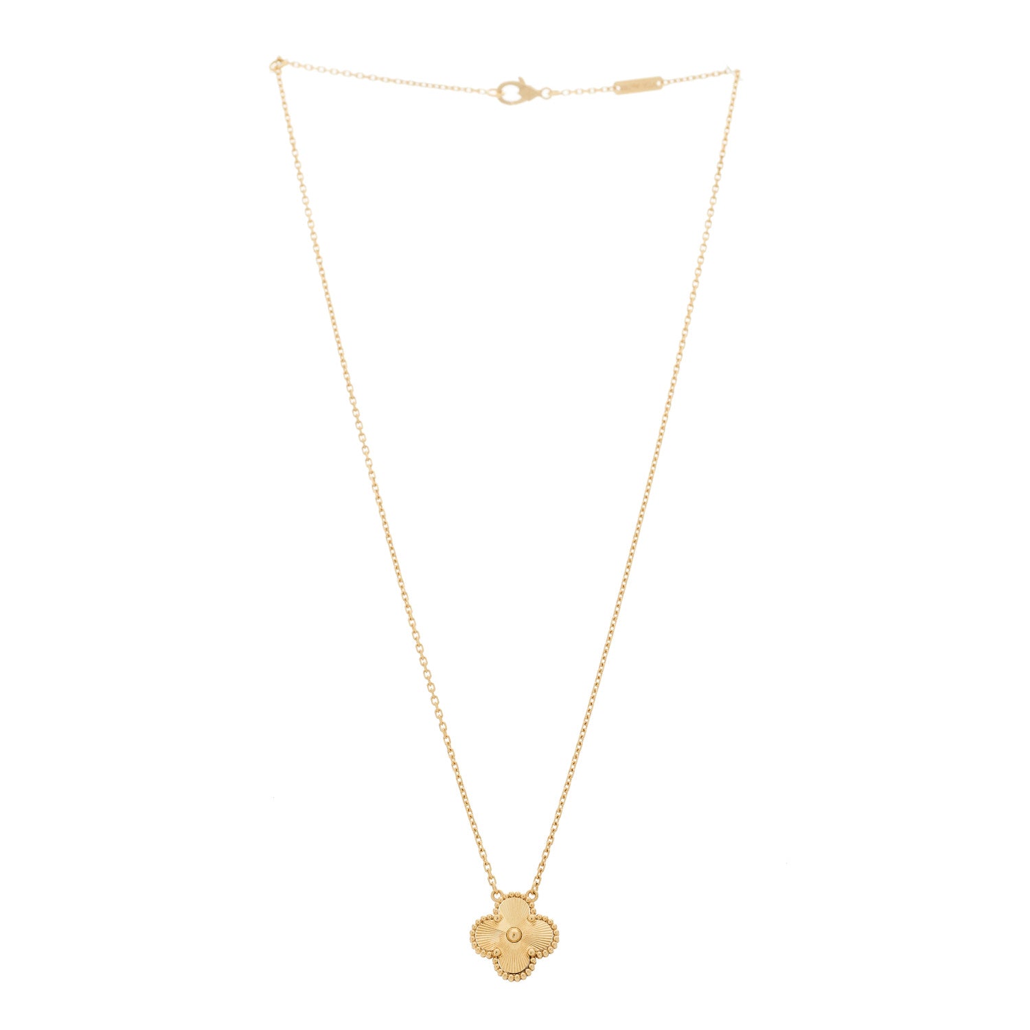 Van Cleef & Arpels 18K Yellow Gold Guilloche Vintage Alhambra Pendant Necklace 3 of 5