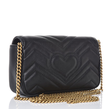Gucci Calfskin Matelasse Super Mini GG Marmont Shoulder Bag Black 3 of 11