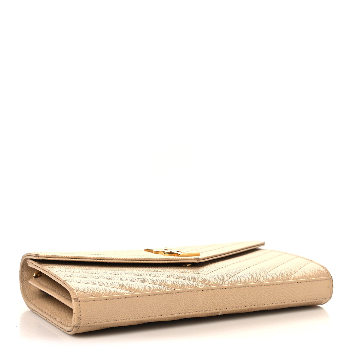 Saint Laurent Grain De Poudre Matelasse Chevron Monogram Chain Wallet Nude Powder 4 of 14